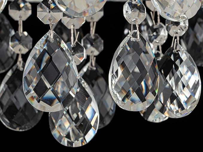 Small 3-Light Drum Capiz Shell Crystal Chandeliers, Coastal Style Pendant Light Fixture for Dining Room, Living Room, D12 x H19~49"(Adjustable), Shell Lampshade & Chrome Finish