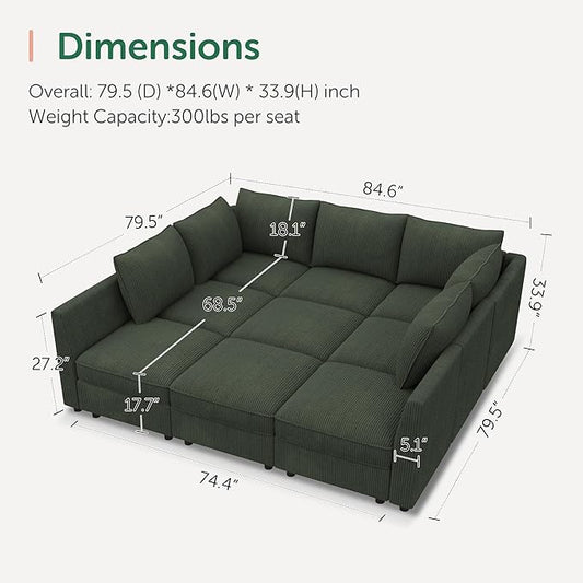 HONBAY Modular Sectional Sleeper Sofa with Storage, Modular Convertible Sectional Couch Bed Module Sleeper Couches for Living Room - Green