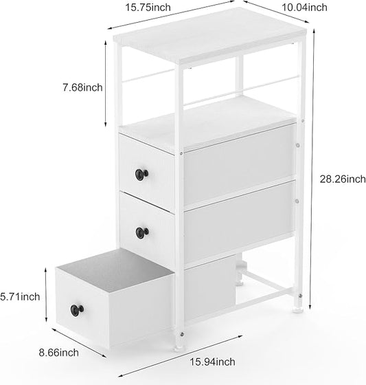 YBING Narrow Storage Cabinet with Drawers, Narrow Dresser, Small Fabric Storage, Slim Dresser for Bedroom, Small Spaces, Laundry, Closet, Bathroom, White
