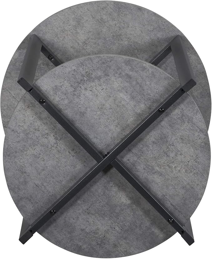Household Essentials Jamestown Round Side End Table with Storage Shelf Rustic Slate Concrete and Black Metal