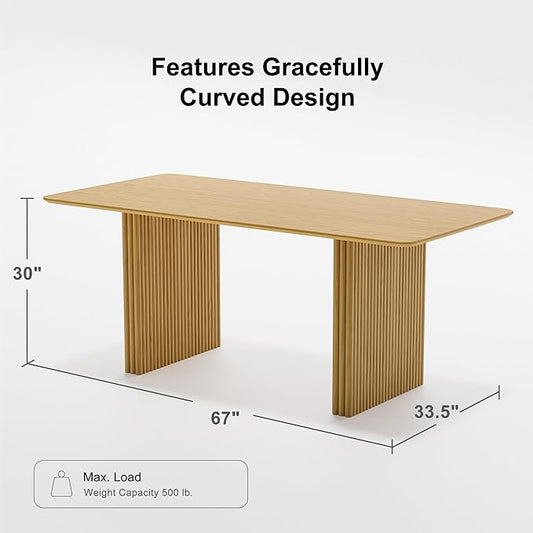 Casaphoria 67" Rectangular Dining Table, Modern Kitchen Table for 4-6, Farmhouse Style Large Table, Easy Assembly for Living Room, Kitchen, Bar, Natural Wood