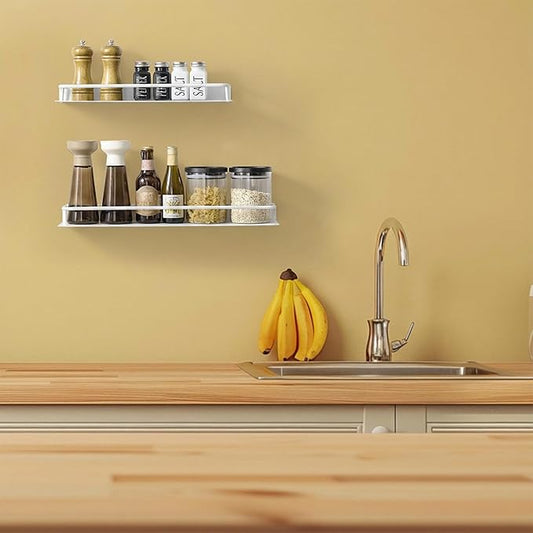 Small Shelf for Wall, Small Floating Shelf, Black Wall Shelves, Metal Bathroom Shelves, Metal Floating Shelves for Bathroom Bedroom Kitchen (White, 8Inch)