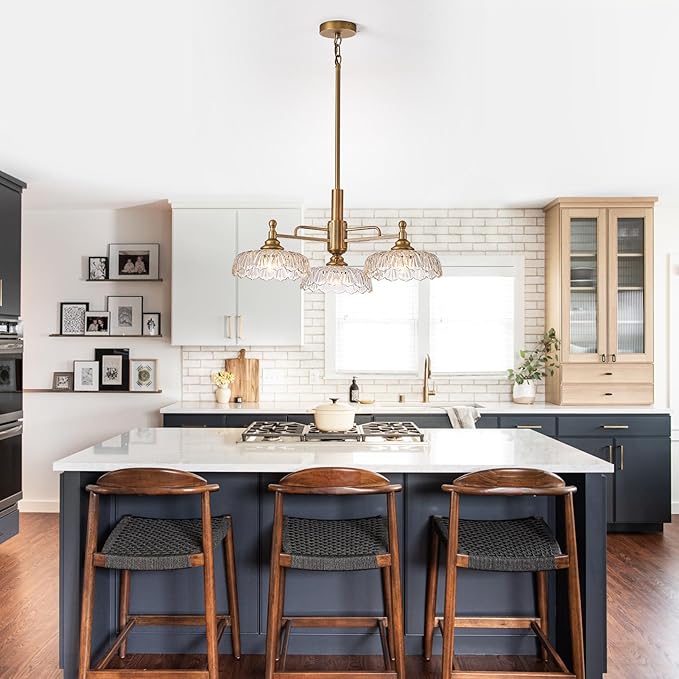 HDDFL Chandelier Pendant Lights Fixture Vintage Pendant Lighting Fixtures 3 Lights Chandelier E26 Base Brass Kitchen Glass Hanging Lamp for Island Dining Room Living Room