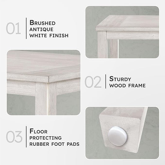 Lexicon 60" Farmhouse Dining Table for 4-6 People, Solid Wood Frame Acacia Veneer Rectangular Kitchen Table, for Kitchen, Dining Room, Living Room, Assembly Required, Brushed Antique White Finish