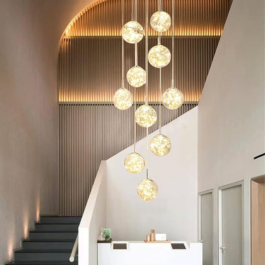 10-Light LED Staircase Chandelier Crystal Ceiling Lights Large Chandeliers for High Ceilings, Entryway Modern Lighting Fixture Villas and Stairs, Adjustable Length 16" W x79H,50W