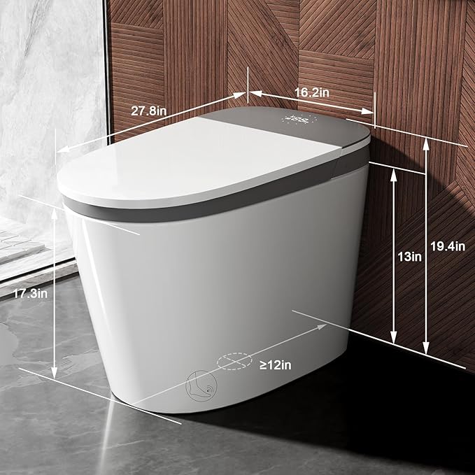 Smart Toilet with Built-in Tank and Pump-assisted Flushing, Foot Sensor Operation, Heated Seat, Dryer, Multiple Cleaning Modes, Digital Display (ST-PRO)