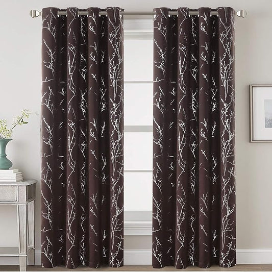H.VERSAILTEX Blackout Curtains for Bedroom Foil Print Twig Tree Branch Thermal Insulated Grommet Curtain Drapes Light Blocking Thick Soft Window Curtains for Living 52 x 84 Inch, 2 Panels, Brown