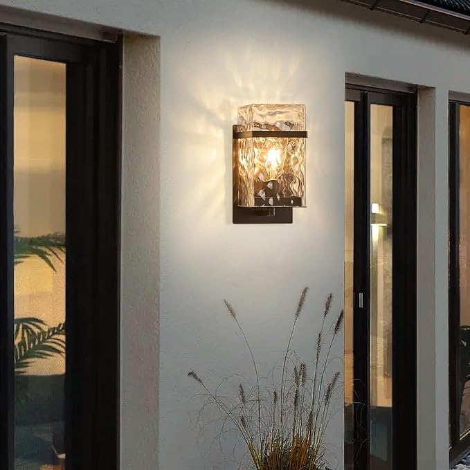 Brown Outdoor Wall Sconce, Waterproof Exterior Light Fixture, Porch Wall Mount Lighting with E26 Sockets & Glass Shades, for Garage,Doorway,Patio,Front Doo