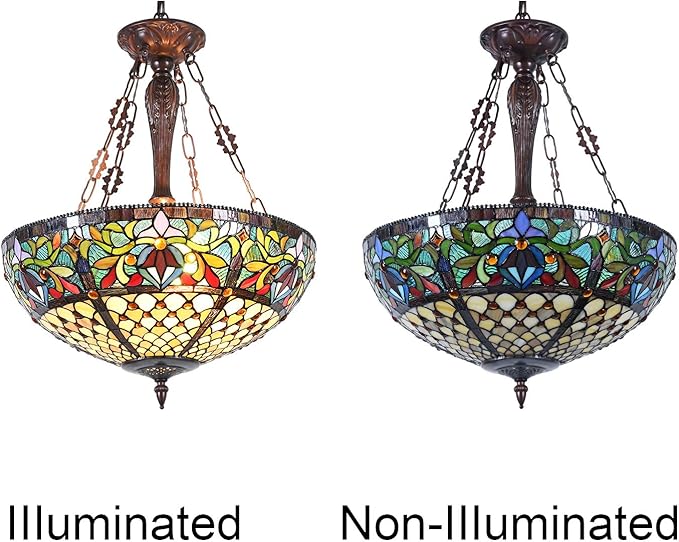 Capulina Tiffany Lamp Stained Glass Chandelier Pendant Light 3-Light 20 Inches Wide Victorian Tiffany Style Hanging Lamp for Living Room Stairway Foyer Entryway Hallway Home Office