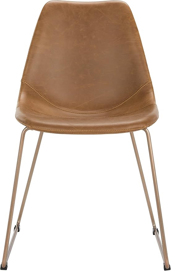 Safavieh Home Dorian Mid-Century Modern Light Brown Faux Leather and Copper Dining Chair, Set of 2