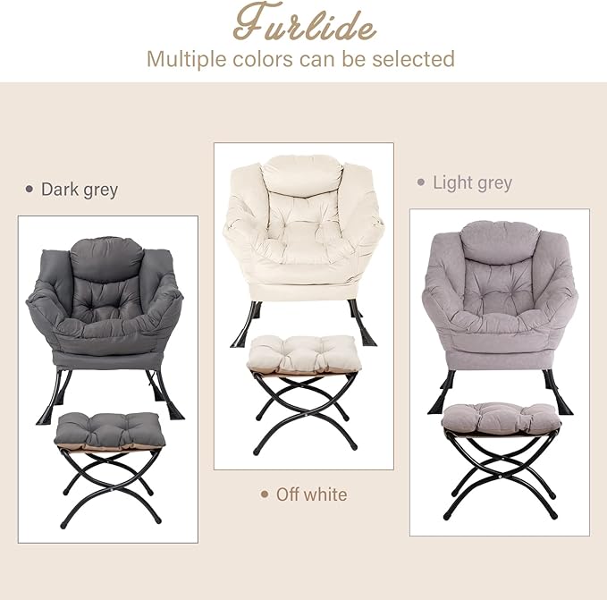 Lazy Chair with Ottoman, Modern Chair with Folding Footrest, Light Grey Accent Chair, Comfortable Reading Chair, Oversized Armchairs for Bedroom, Study, Living Room, Courtyard