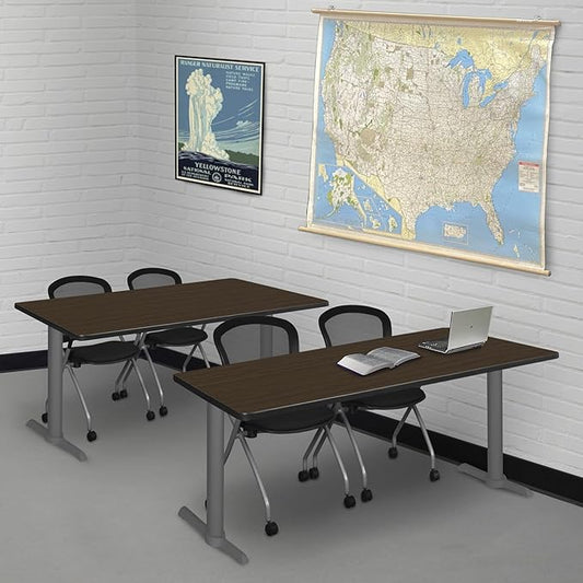 Regency Cain 60 x 24 in. Training Seminar Table – Durable T-Base Training Desk with Laminate Top, Scratch & Stain Resistant Surface, Rounded Corners (Neo Walnut, Grey Base)