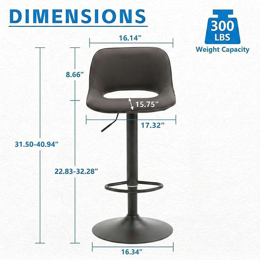 YOUNIKE Bar Stools Set of 2, Heigeht Adjustable Swivel Barstools, Counter Height Bar Stools Faux Leather Upholstered Counter Stools with Hollow Back for Kitchen Island, All Brown