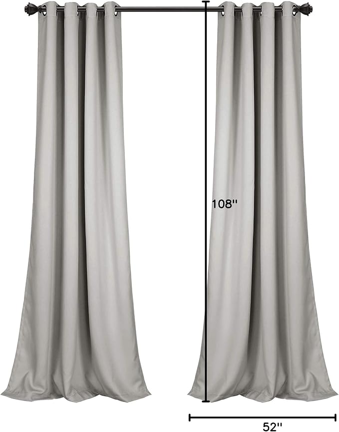Lush Decor Insulated Grommet Blackout Window Curtain Panels, Pair, 52" W x 108" L, Light Gray - Classic Modern Design - Chic Window Decor - Long Curtains For Living Room, Bedroom, Or Dining Room