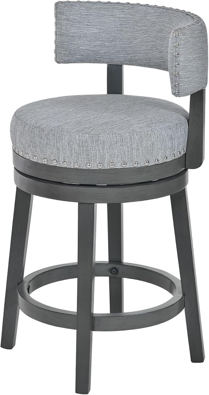 COLAMY Swivel Counter Height Bar Stools Set of 1, 25 Inch Modern Upholstered Kitchen Island Barstools with Back, Wood Swivel Bar Chairs for Counter Bar Dining Room, Grey