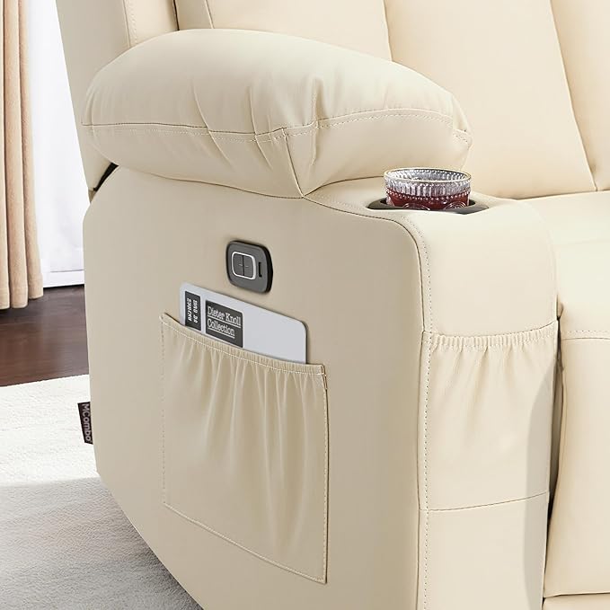 MCombo Zero Gravity Loveseat Recliner with Heat and Massage, Power Reclining Sofa for Living Room, Faux Leather 6075 (Cream White, Loveseat Recliner)