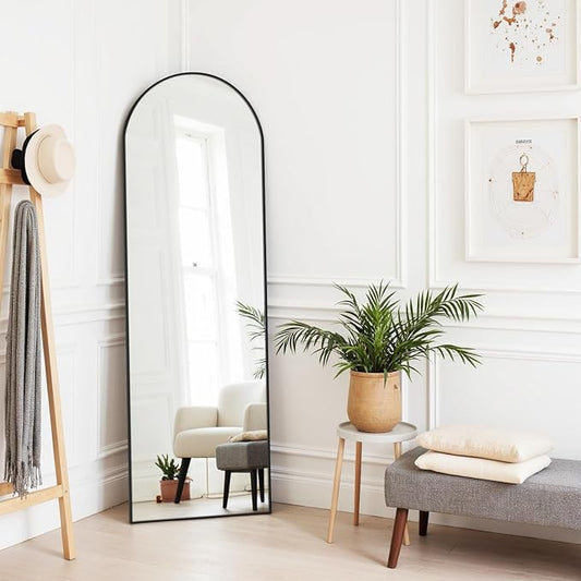 Mirror Full Length 59"x16" Arched Floor Mirror with Stand, Aluminum Alloy Frame & Shatterproof Glass Full Body Mirror, Freestanding Hanging or Leaning Wall Mirrors for Bedroom Closet Living Room