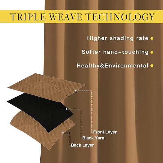 NICETOWN Living Room Curtains 95 inch Long - Sound Reducing Grommet Thermal Insulated Blackout Solid Drapes for Villa/Hall, Gold Brown, 2 Panels, W52 x L95