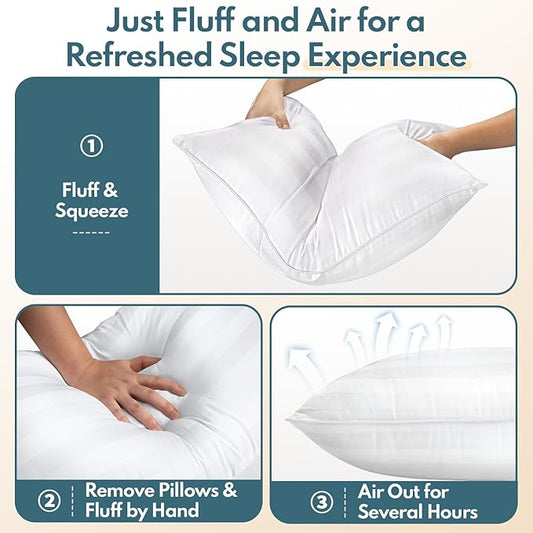 Queen Size Bed Pillows Set of 2 - Breathable Down Alternative Premium Pillows for Side, Back, and Stomach Sleepers Fluffy Hotel Quality Soft Microfiber Fill Skin-Friendly