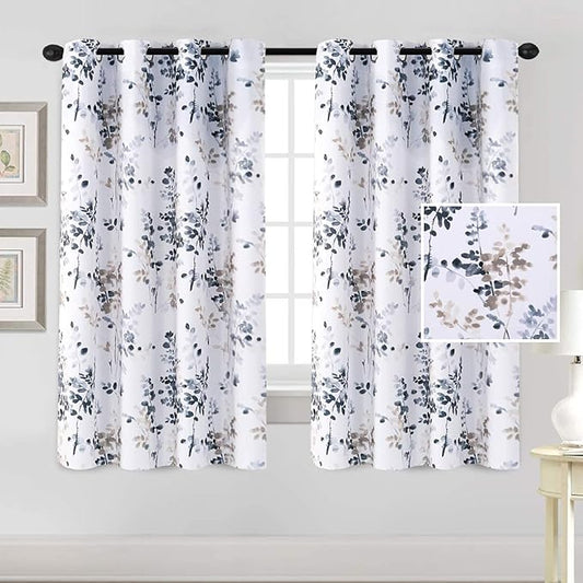 H.VERSAILTEX Blackout Curtains for Bedroom 63 Inch Long Thermal Insulated Room Darkening Grommet Window Curtains for Living Room, 2 Panels, Vintage Classical Floral Printing Bluestone and Taupe