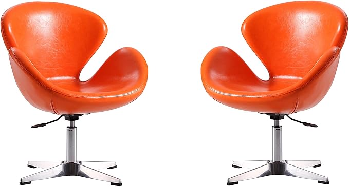 Manhattan Comfort Raspberry Adjustable Swivel Accent Chair with 360° Turn, Polished Chrome Base, Modern Retro Design, Versatile Seat Ideal for Any Room, Set of 1, Tangerine