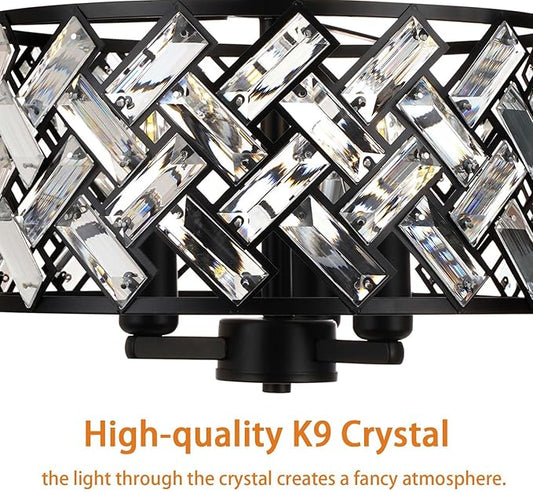 FRIDEKO HOME Black Crystal Ceiling Light - 3-Light Light Fixture Ceiling Mount Semi Flush Mount Ceiling Lights for Kitchen Bedroom Hallway Living Room Dining Room(3 Light-Black)