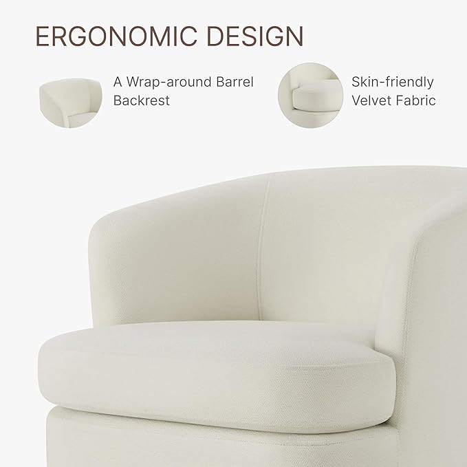 Swivel Accent Chair, Barrel Armchair with Upholstered Performance Fabric and Wood Base for Bedroom Waiting Living Room, 1 PC, Linen