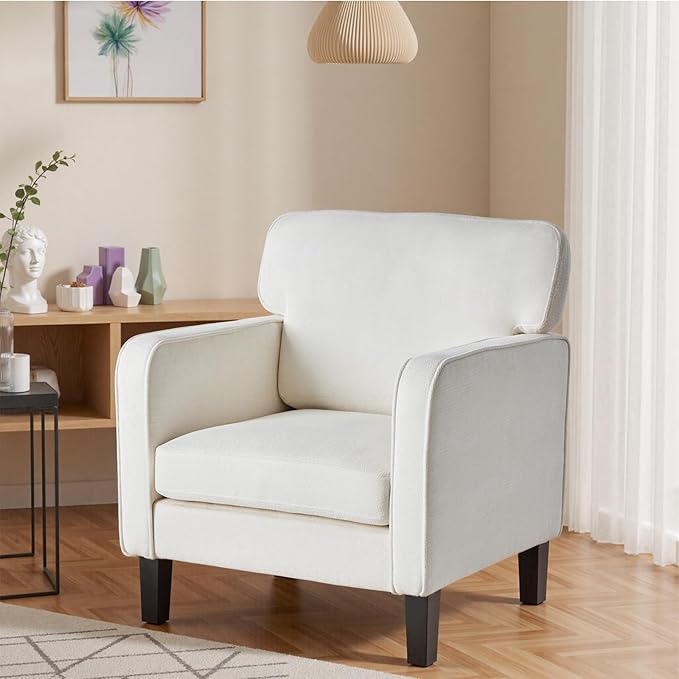 DUMOS Modern Accent Chairs for Living Room, Reading Chair with Armrest and Backrest, Comfy Chairs for Bedroom, Waiting Room and Reception Room, Cream