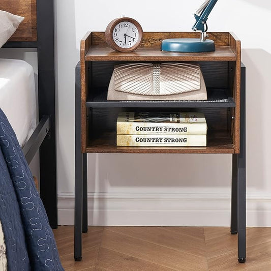 VECELO Industrial Nightstand Set of 2 Side End Table/Stackable Accent Furniture with 2-Tier Open Storage Compartments for Bedroom, Living Room and Small Spaces, 2 Pack, Rustic Brown