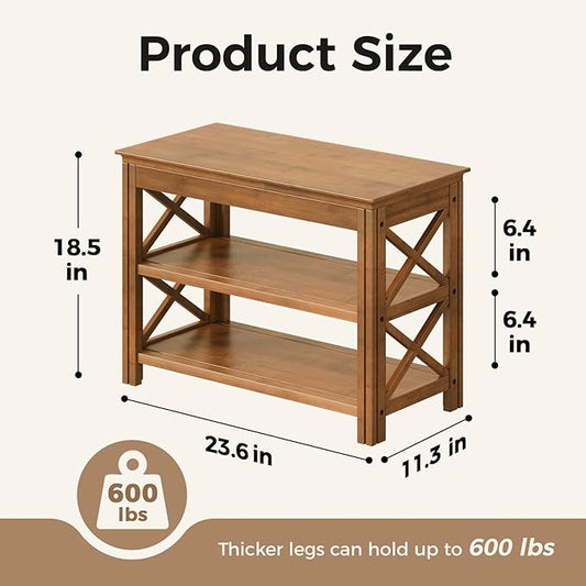 Bamworld Shoe Rack Bench with Storage 3 Tier Bamboo Shoe Bench Entryway Rustic Entryway Bench (X-Brown, 23.6 Inch