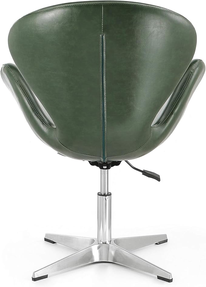Manhattan Comfort Raspberry Adjustable Swivel Accent Chair Set of 2 with 360° Turn, Polished Chrome Base, Modern Retro Design, Ideal for Living Room and Home Office, Forest Green Faux Leather