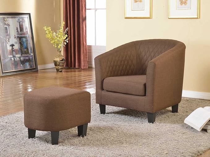 Isabella Collection Contemporary Quilted Fabric Upholstered Living Room Accent Chair and Ottoman, Brown