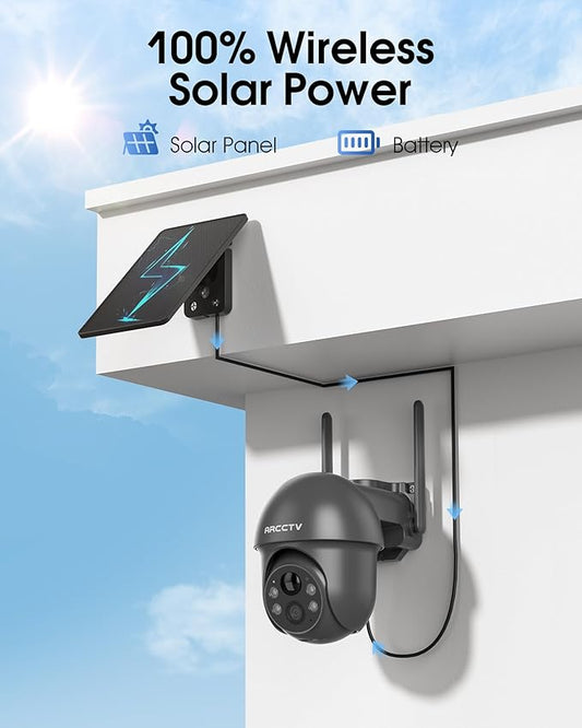 Security Cameras Wireless Outdoor Solar, 4MP 360° View Battery Powered Outdoor Camera, Night Vision with Spotlight, 2-Way Audio, PIR Motion Sensor, 2.4G/5G Dual Band WiFi, Grey(2 Pack)