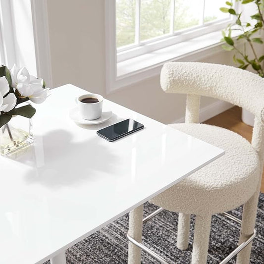 Modway Lippa 28" Mid-Century Modern Bar Table with Square Top and Pedestal Base in White
