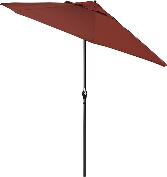 California Umbrella 12-Year Protection 9-Ft Outdoor Patio Umbrella, Sunbrella Fade-Resistant Acrylic Fabric, Auto Tilt and Crank, Heavy-Duty Aluminum Frame/Reinforced Ribs, Bronze Pole, Henna