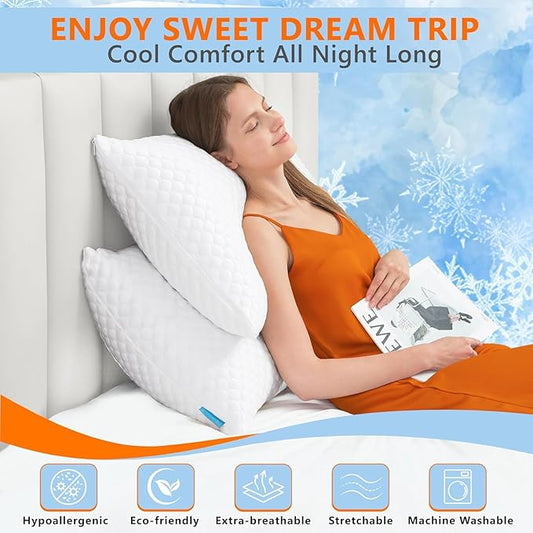 UYWO Cooling Memory Foam Pillows Firm and Soft, Standard Size 1 Pack, Original Adjustable Pillows for Side, Back or Stomach Sleepers with Removable Washable Cover