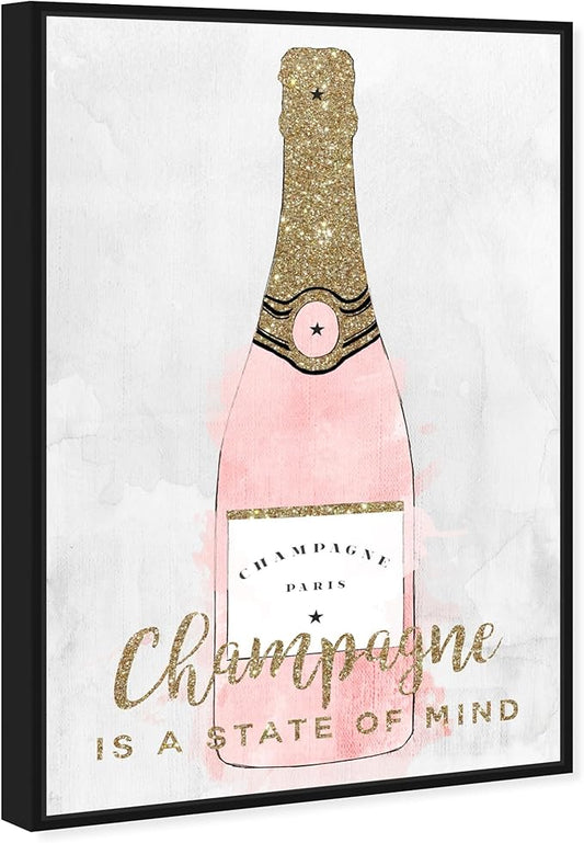 The Oliver Gal Artist Co. Drinks and Spirits Wall Art Framed Canvas Prints 'Champagne Mind Glitter' Champagne