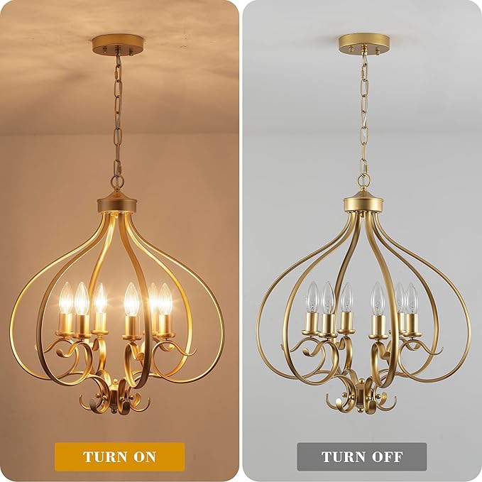 6 Lights Gold Farmhouse Chandelier for Dining Room,19.68" Large Modern Vintage Rustic Adjustable Gold Chandelier Pendant Light Fixtures for Kitchen Island Living Room Entryway Hallway Foyer Bedroom