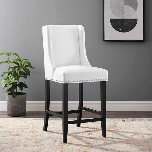 Modway Baron Faux Leather Upholstered Dining Counter-Height Bar Stool in White