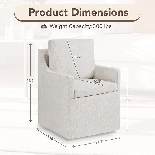 Upholstered Dining Chairs Set of 1, Modern Dining Room Chairs with Casters & Washable Cover, Rolling Accent Chair with Hidden Storage for Kitchen, Farmhouse, Living Room, Linen Fabric, 1 Box