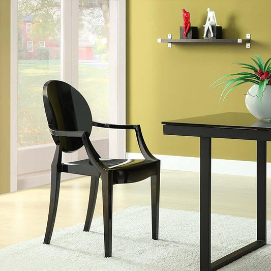 Modway Casper Modern Acrylic Stacking Kitchen and Dining Room Arm Chair in Black - Fully Assembled