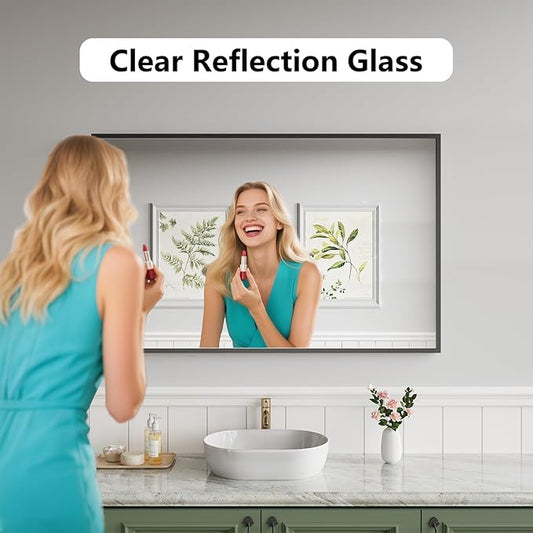 Koonmi Bathroom Mirror for Wall, 30"x48" Black Bathroom Mirror for Over Sink, Shatterproof Tempered Glass Vanity Mirror with Anti-Rust Aluminum Alloy Frame, Hang Horizontally or Vertically