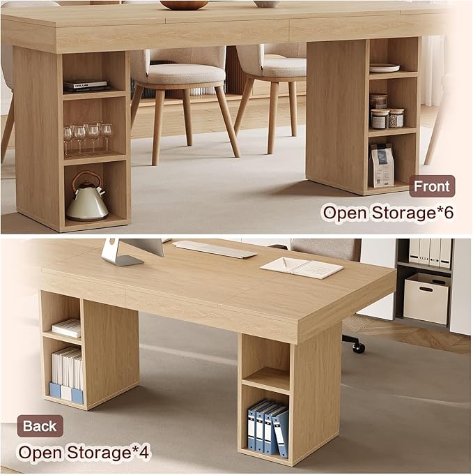 GAOMON 62.9" Wood Dining Table for 4-6 People, Large Kitchen Table with Sturdy Pedestal, Long Dining Table with Storage Cube, Farmhouse Rectangle Dinner Table for Dining Room and Living Room