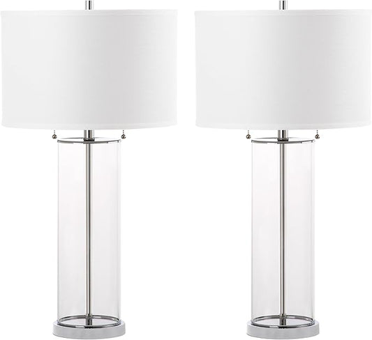 SAFAVIEH Lighting Collection Velma Modern Contemporary Clear Glass Pull Chain 31-inch Bedroom Living Room Home Office Desk Nightstand Table Lamp Set of 2 (LED Bulbs Included)