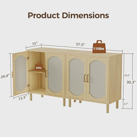 Buffet Cabinet with Storage, Imitation Fabric Arched Sideboard with Adjustable Shelves, Coffee Bar Cabinet for Kitchen, Living Room, Hallway, Entryway, Oak, 2 PCS