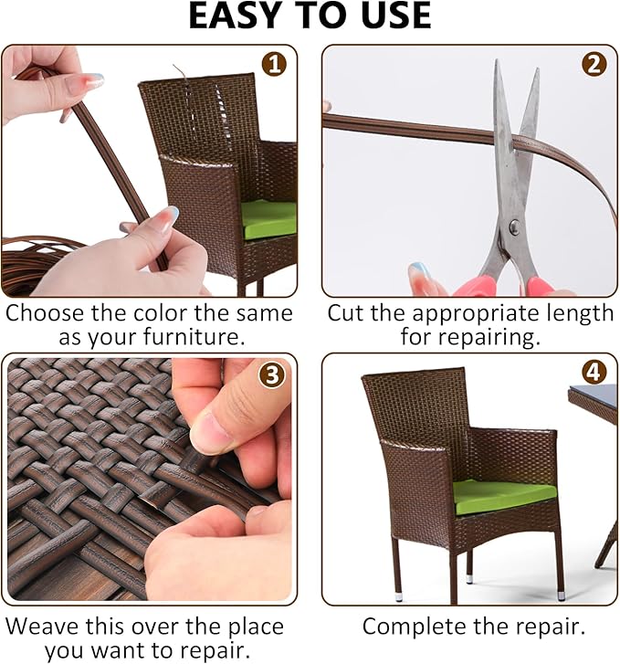Biggun 459ft Wicker Repair Kit - Rattan Patio Chair Sofas Repair Supplies for Outdoor Lawn Furniture, Premium New Materials Basket Weaving Webbing Replacement Parts