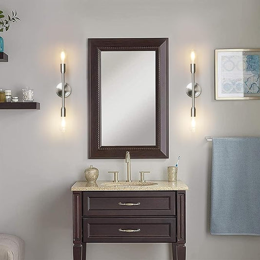 Phansthy Modern Double Sconce Wall Lighting, Bathroom Vanity Light Fixture Horizontal and Vertical, 2-Light Indoor Wall Lamps for Mirror Hallway Kitchen Living Room (Brushed)