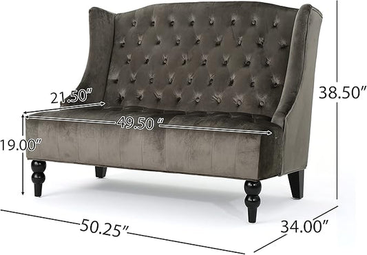 Modern Tufted Velvet Wingback Loveseat, Tufted Velvet 2 Seat Couch Sofas with High Back Thick Padded Cushioned Seats for Living Room, Victorian Style, Grey