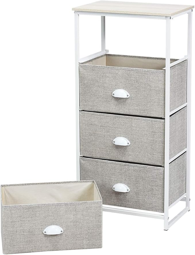 Giantex Dresser Storage Tower Nightstand W/Fabric Drawers, Sturdy Steel Frame and Wood Top Organizer Unit for Bedroom, Living Room, Entryway,Closets End Table Storage Unit (37’’(H), White)