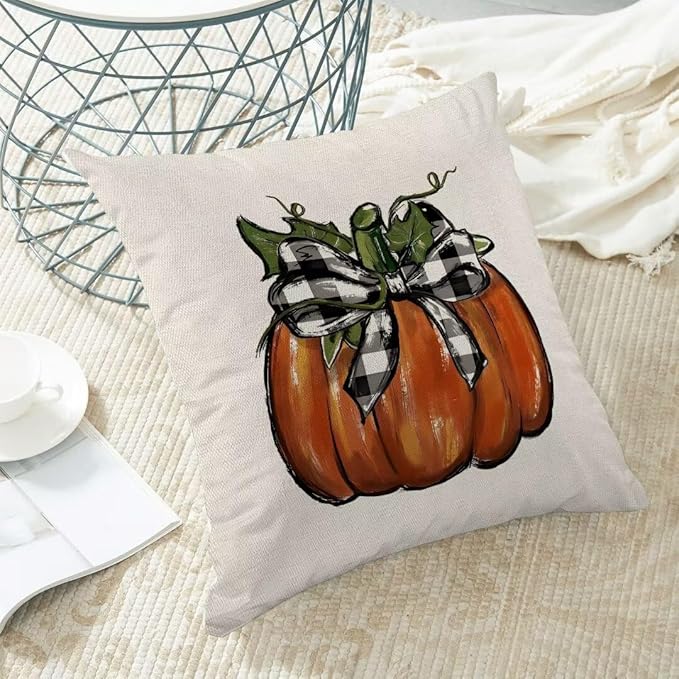 BETGINY Fall Pillow Covers 16X16 Inch Set of 2 Buffalo Plaid Fall Pumpkin Throw Pillow Covers Fall Decor Autumn Decorative Throw Pillow Cover Thanksgiving Decorations for Sofa Couch Home